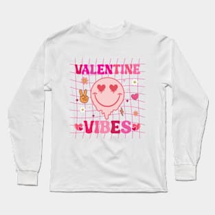 Groovy Valentine Vibes Valentines Day Shirts For Girl Women's Long Sleeve T-Shirt